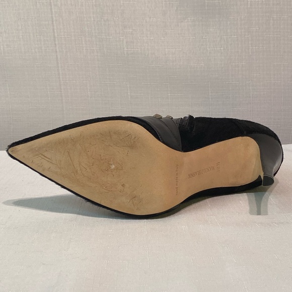 Manolo Blahnik Toapa Studded Mixed Media Ankle Boot Black 8.5B US Dyed Calf Hair - Picture 16 of 16